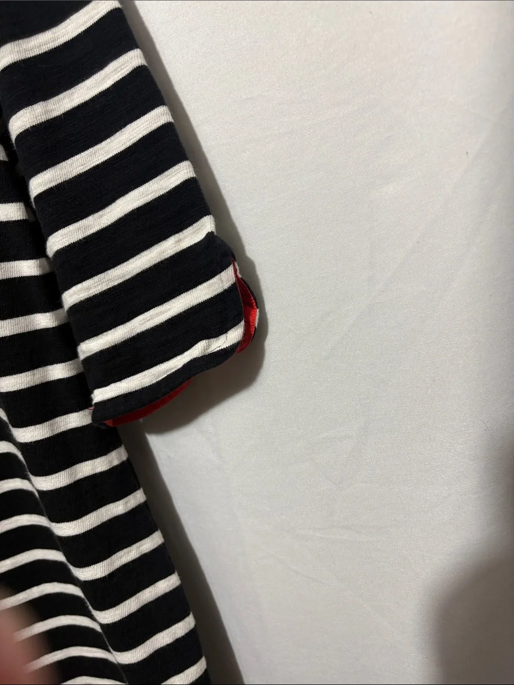 Talbots Black and White Striped Midi Dress with Red Neck Trim